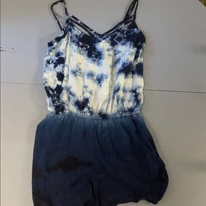 blue white tie dye romper
